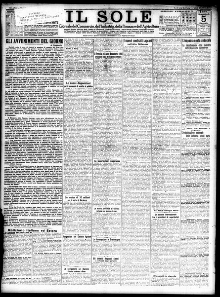 Il sole : giornale commerciale, agricolo, industriale... : organo ufficiale della Camera di commercio e industria di Milano ...