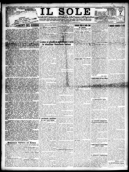 Il sole : giornale commerciale, agricolo, industriale... : organo ufficiale della Camera di commercio e industria di Milano ...