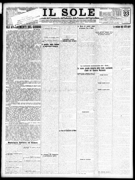 Il sole : giornale commerciale, agricolo, industriale... : organo ufficiale della Camera di commercio e industria di Milano ...