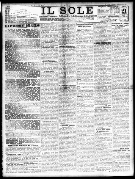 Il sole : giornale commerciale, agricolo, industriale... : organo ufficiale della Camera di commercio e industria di Milano ...