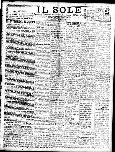 Il sole : giornale commerciale, agricolo, industriale... : organo ufficiale della Camera di commercio e industria di Milano ...