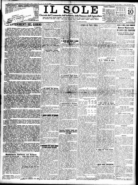 Il sole : giornale commerciale, agricolo, industriale... : organo ufficiale della Camera di commercio e industria di Milano ...