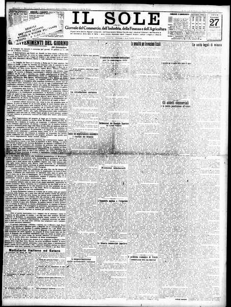 Il sole : giornale commerciale, agricolo, industriale... : organo ufficiale della Camera di commercio e industria di Milano ...