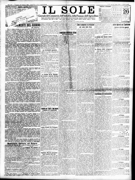 Il sole : giornale commerciale, agricolo, industriale... : organo ufficiale della Camera di commercio e industria di Milano ...