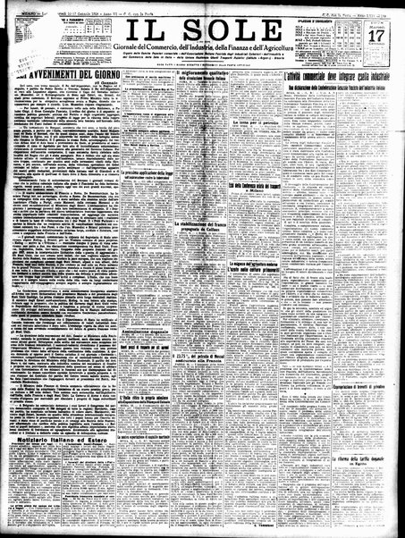 Il sole : giornale commerciale, agricolo, industriale... : organo ufficiale della Camera di commercio e industria di Milano ...