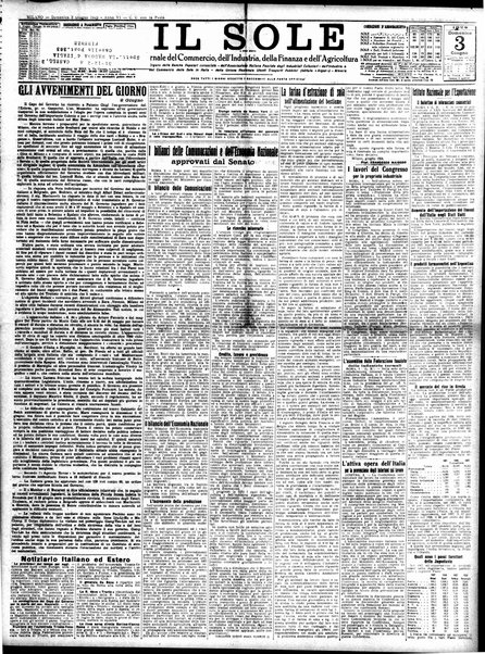Il sole : giornale commerciale, agricolo, industriale... : organo ufficiale della Camera di commercio e industria di Milano ...