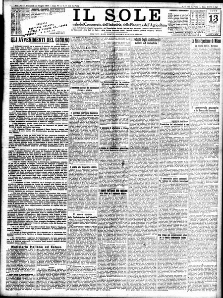 Il sole : giornale commerciale, agricolo, industriale... : organo ufficiale della Camera di commercio e industria di Milano ...