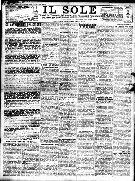 Il sole : giornale commerciale, agricolo, industriale... : organo ufficiale della Camera di commercio e industria di Milano ...