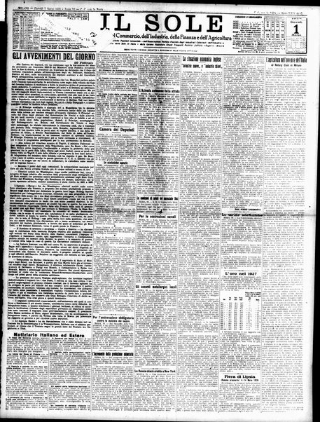 Il sole : giornale commerciale, agricolo, industriale... : organo ufficiale della Camera di commercio e industria di Milano ...