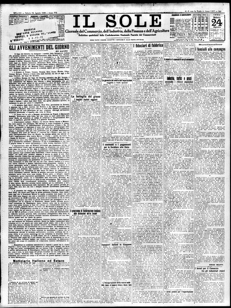 Il sole : giornale commerciale, agricolo, industriale... : organo ufficiale della Camera di commercio e industria di Milano ...