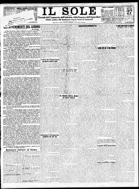 Il sole : giornale commerciale, agricolo, industriale... : organo ufficiale della Camera di commercio e industria di Milano ...