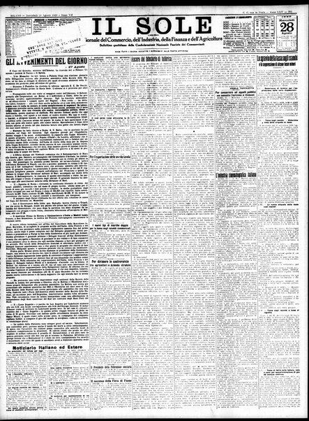 Il sole : giornale commerciale, agricolo, industriale... : organo ufficiale della Camera di commercio e industria di Milano ...