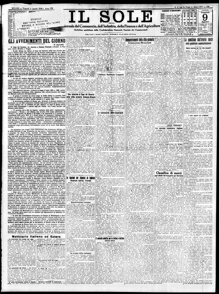 Il sole : giornale commerciale, agricolo, industriale... : organo ufficiale della Camera di commercio e industria di Milano ...