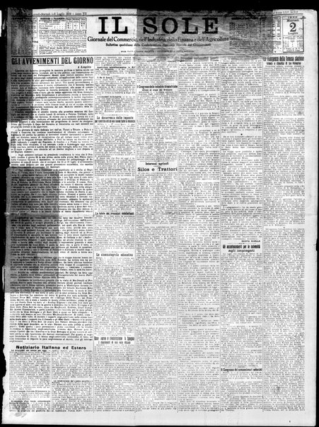 Il sole : giornale commerciale, agricolo, industriale... : organo ufficiale della Camera di commercio e industria di Milano ...