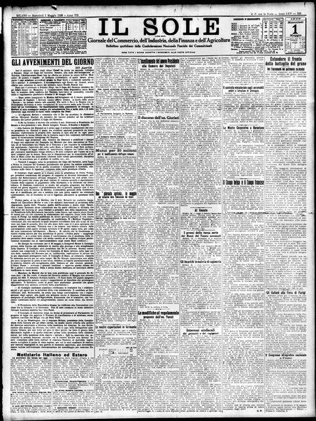 Il sole : giornale commerciale, agricolo, industriale... : organo ufficiale della Camera di commercio e industria di Milano ...