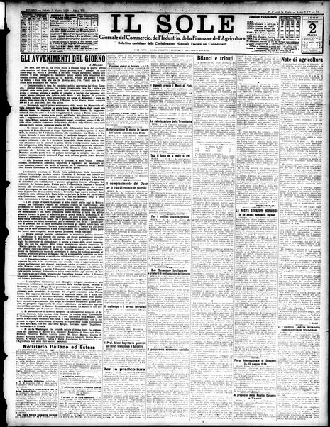 Il sole : giornale commerciale, agricolo, industriale... : organo ufficiale della Camera di commercio e industria di Milano ...