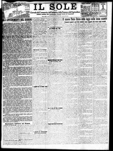Il sole : giornale commerciale, agricolo, industriale... : organo ufficiale della Camera di commercio e industria di Milano ...