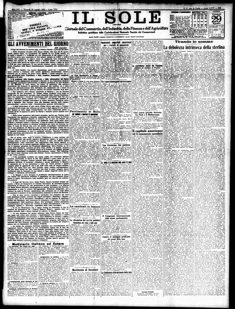 Il sole : giornale commerciale, agricolo, industriale... : organo ufficiale della Camera di commercio e industria di Milano ...