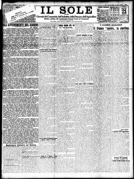 Il sole : giornale commerciale, agricolo, industriale... : organo ufficiale della Camera di commercio e industria di Milano ...