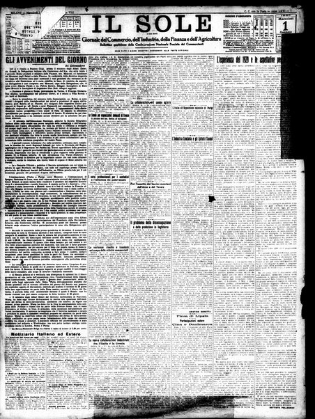 Il sole : giornale commerciale, agricolo, industriale... : organo ufficiale della Camera di commercio e industria di Milano ...