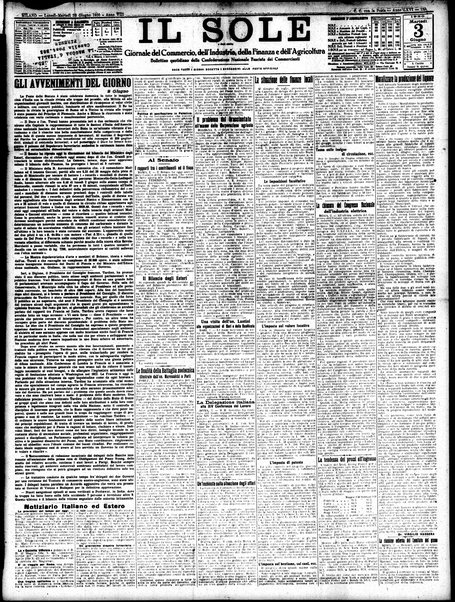 Il sole : giornale commerciale, agricolo, industriale... : organo ufficiale della Camera di commercio e industria di Milano ...