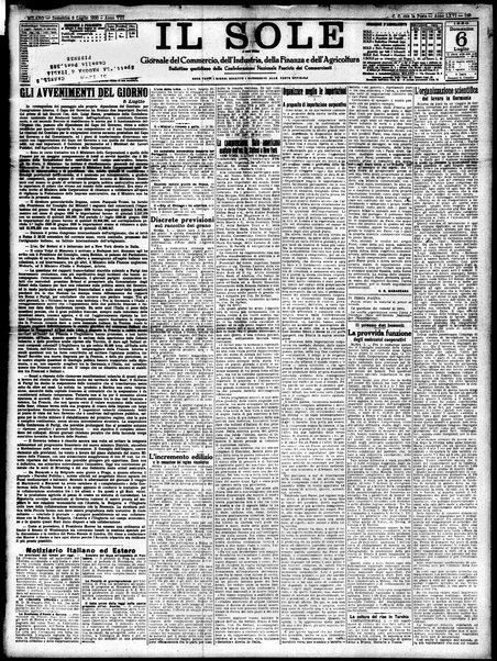Il sole : giornale commerciale, agricolo, industriale... : organo ufficiale della Camera di commercio e industria di Milano ...