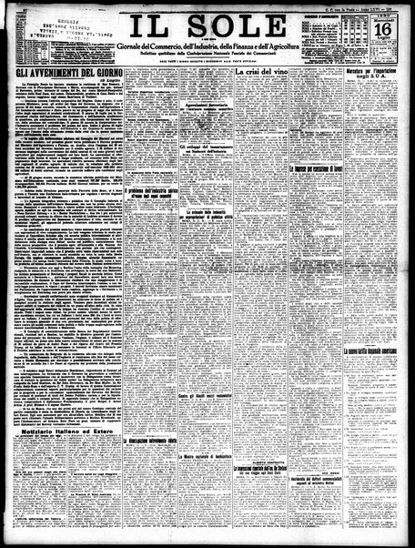 Il sole : giornale commerciale, agricolo, industriale... : organo ufficiale della Camera di commercio e industria di Milano ...