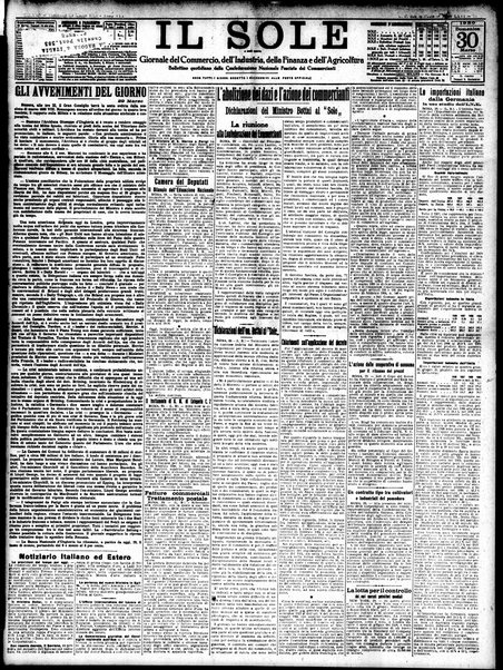 Il sole : giornale commerciale, agricolo, industriale... : organo ufficiale della Camera di commercio e industria di Milano ...