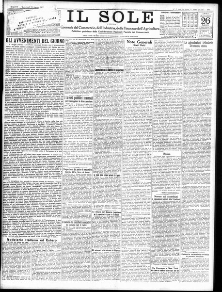 Il sole : giornale commerciale, agricolo, industriale... : organo ufficiale della Camera di commercio e industria di Milano ...