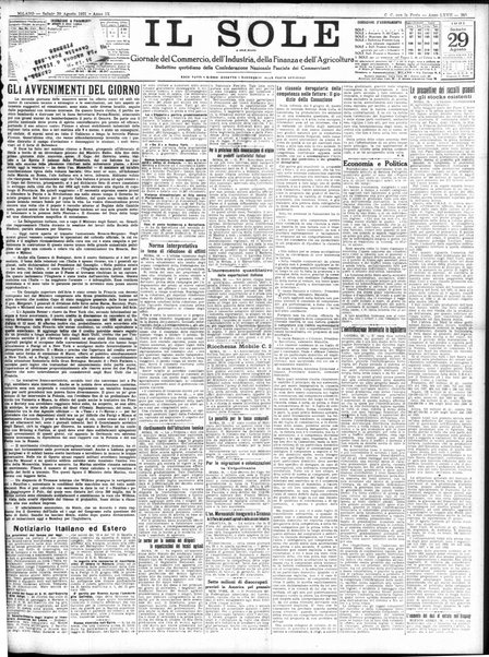 Il sole : giornale commerciale, agricolo, industriale... : organo ufficiale della Camera di commercio e industria di Milano ...