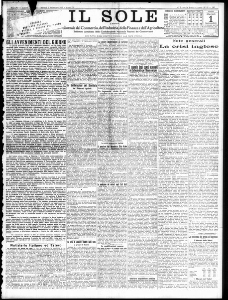 Il sole : giornale commerciale, agricolo, industriale... : organo ufficiale della Camera di commercio e industria di Milano ...