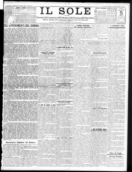 Il sole : giornale commerciale, agricolo, industriale... : organo ufficiale della Camera di commercio e industria di Milano ...