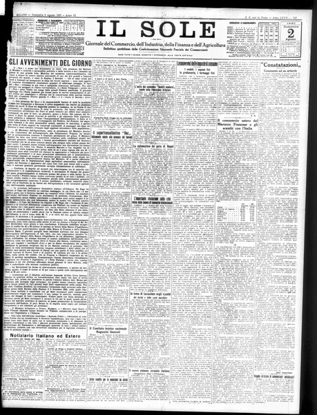 Il sole : giornale commerciale, agricolo, industriale... : organo ufficiale della Camera di commercio e industria di Milano ...