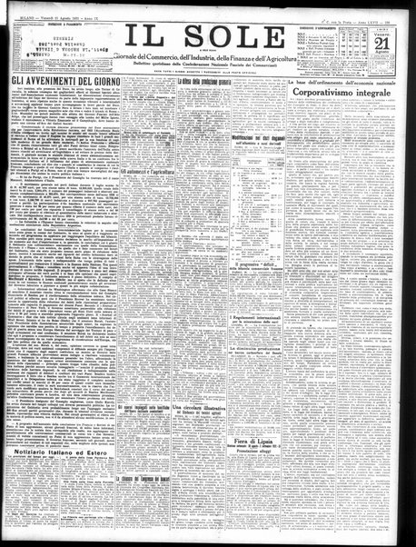 Il sole : giornale commerciale, agricolo, industriale... : organo ufficiale della Camera di commercio e industria di Milano ...