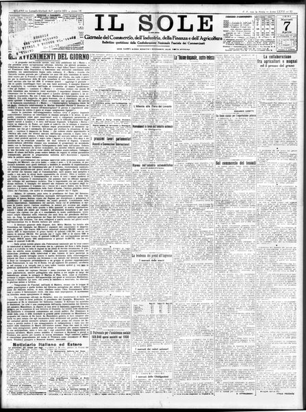 Il sole : giornale commerciale, agricolo, industriale... : organo ufficiale della Camera di commercio e industria di Milano ...