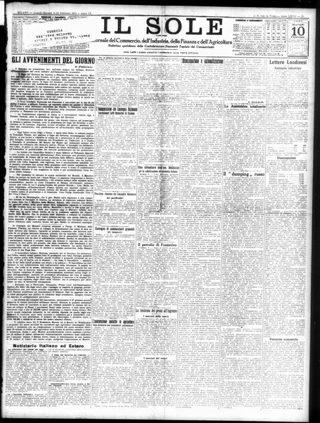 Il sole : giornale commerciale, agricolo, industriale... : organo ufficiale della Camera di commercio e industria di Milano ...