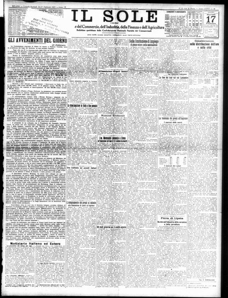 Il sole : giornale commerciale, agricolo, industriale... : organo ufficiale della Camera di commercio e industria di Milano ...