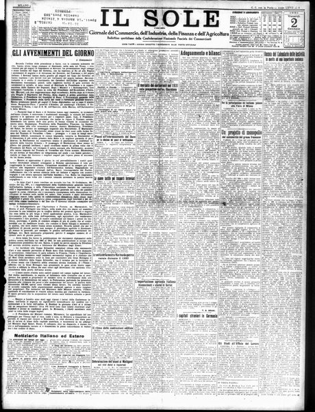 Il sole : giornale commerciale, agricolo, industriale... : organo ufficiale della Camera di commercio e industria di Milano ...