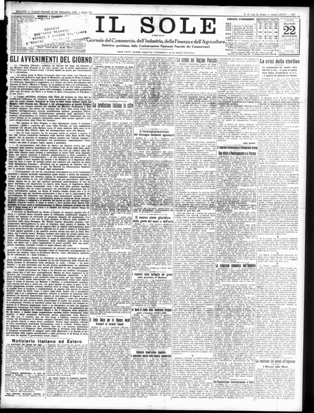Il sole : giornale commerciale, agricolo, industriale... : organo ufficiale della Camera di commercio e industria di Milano ...