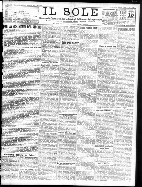 Il sole : giornale commerciale, agricolo, industriale... : organo ufficiale della Camera di commercio e industria di Milano ...