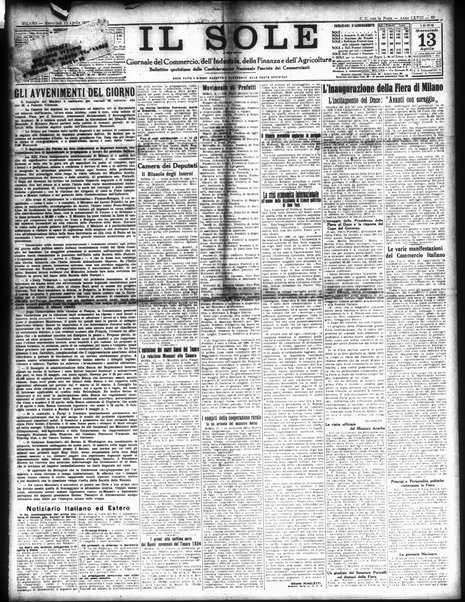 Il sole : giornale commerciale, agricolo, industriale... : organo ufficiale della Camera di commercio e industria di Milano ...