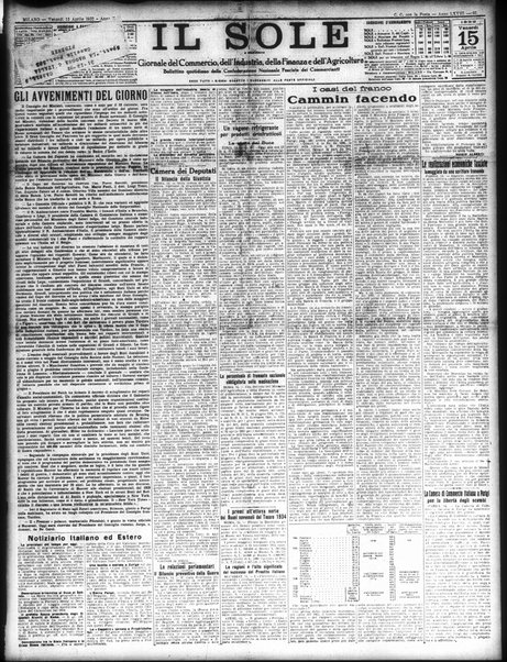 Il sole : giornale commerciale, agricolo, industriale... : organo ufficiale della Camera di commercio e industria di Milano ...