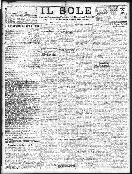 Il sole : giornale commerciale, agricolo, industriale... : organo ufficiale della Camera di commercio e industria di Milano ...