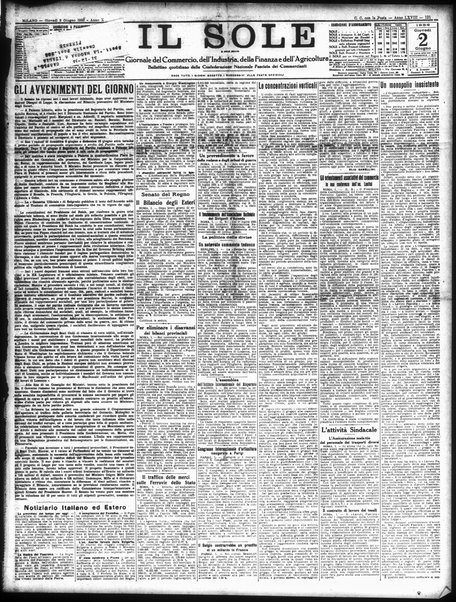 Il sole : giornale commerciale, agricolo, industriale... : organo ufficiale della Camera di commercio e industria di Milano ...