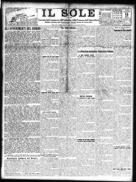 Il sole : giornale commerciale, agricolo, industriale... : organo ufficiale della Camera di commercio e industria di Milano ...