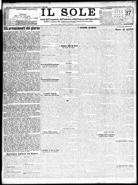Il sole : giornale commerciale, agricolo, industriale... : organo ufficiale della Camera di commercio e industria di Milano ...