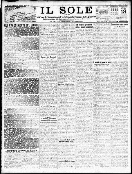 Il sole : giornale commerciale, agricolo, industriale... : organo ufficiale della Camera di commercio e industria di Milano ...