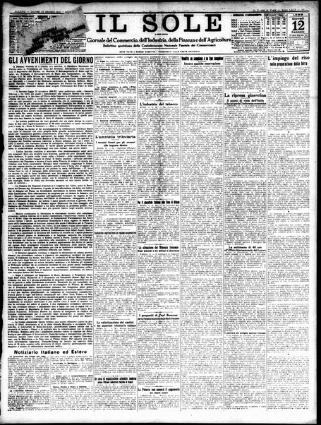 Il sole : giornale commerciale, agricolo, industriale... : organo ufficiale della Camera di commercio e industria di Milano ...