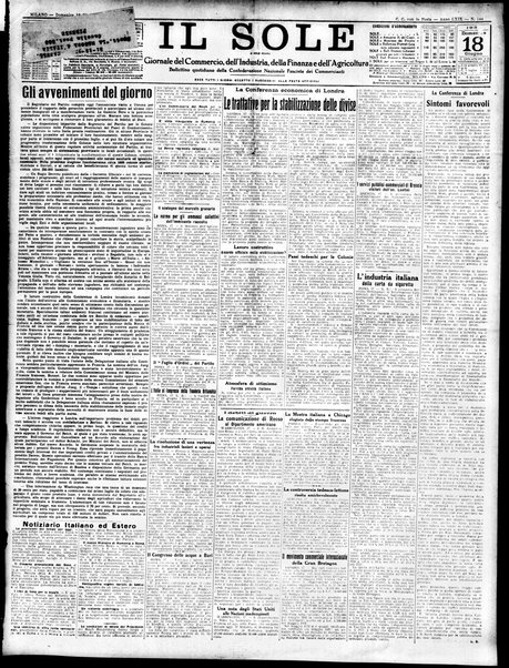 Il sole : giornale commerciale, agricolo, industriale... : organo ufficiale della Camera di commercio e industria di Milano ...