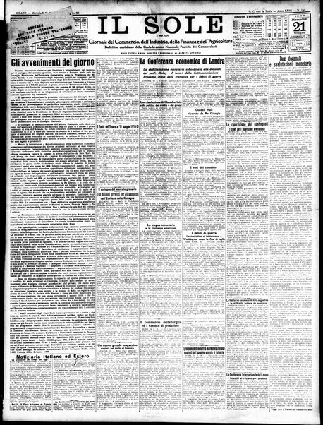 Il sole : giornale commerciale, agricolo, industriale... : organo ufficiale della Camera di commercio e industria di Milano ...